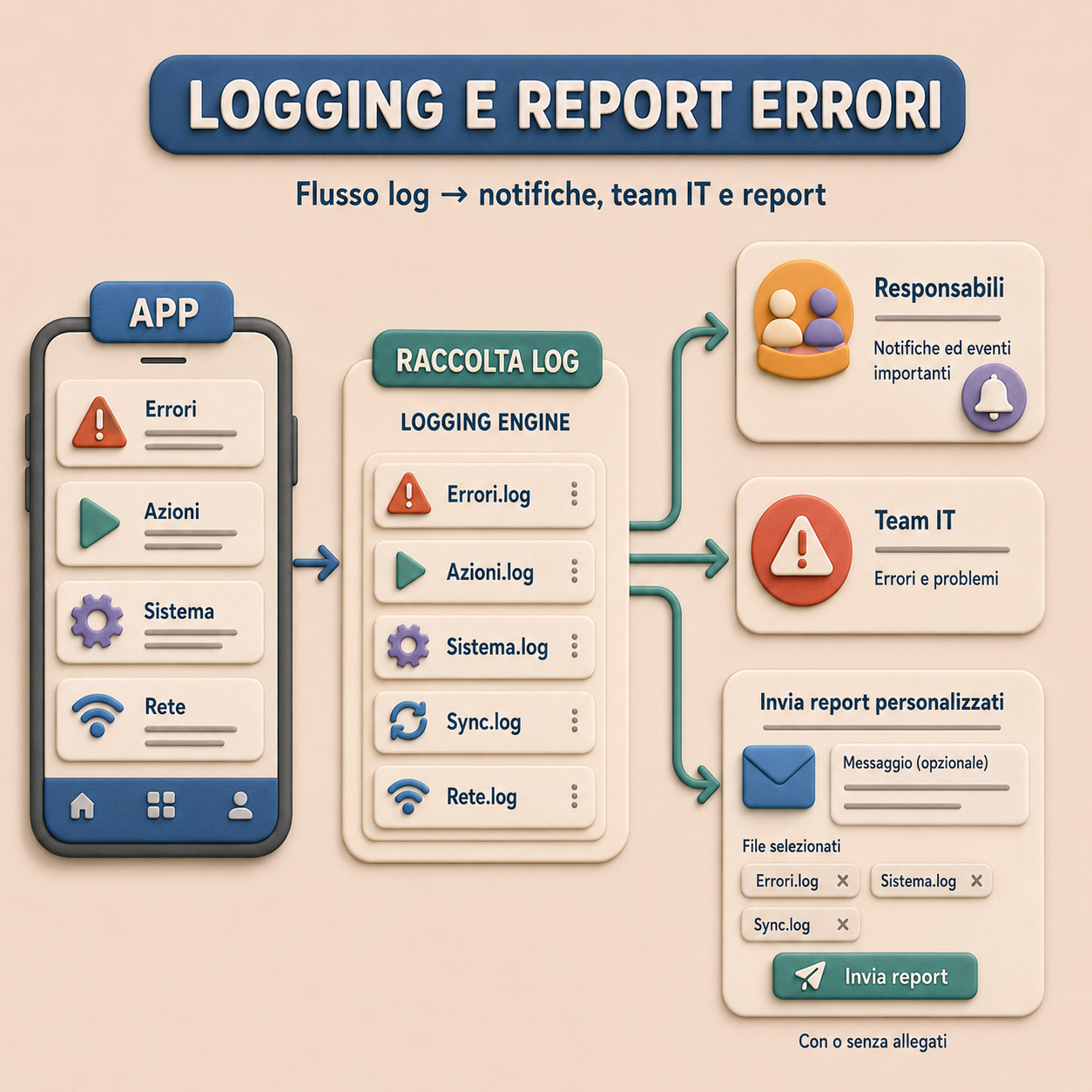 Logging applicativo e report errori automatici